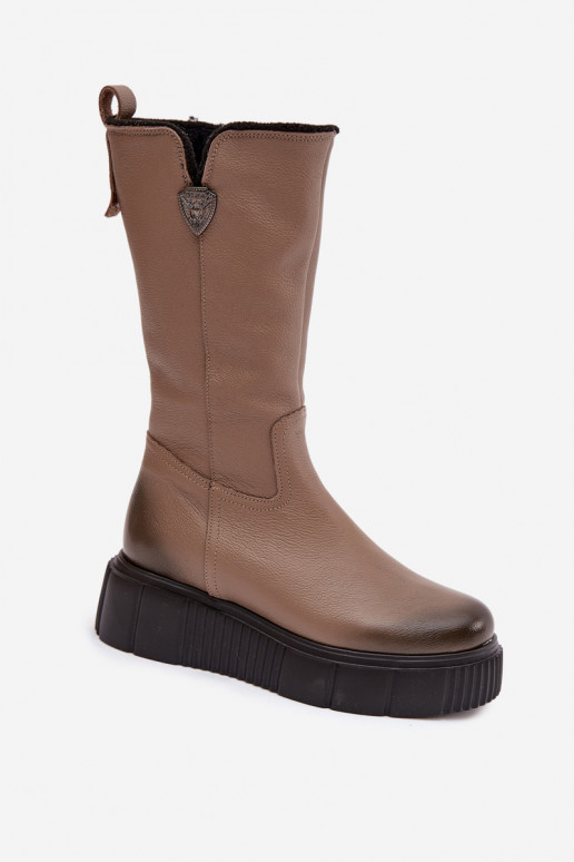 Zazoo 70121 Leer Dames laarzen Met INol beige