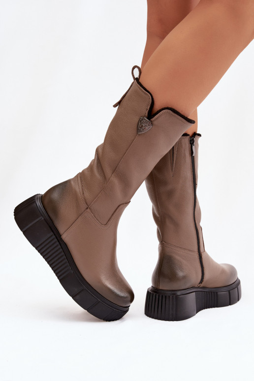 Zazoo 70121 Leer Dames laarzen Met INol beige