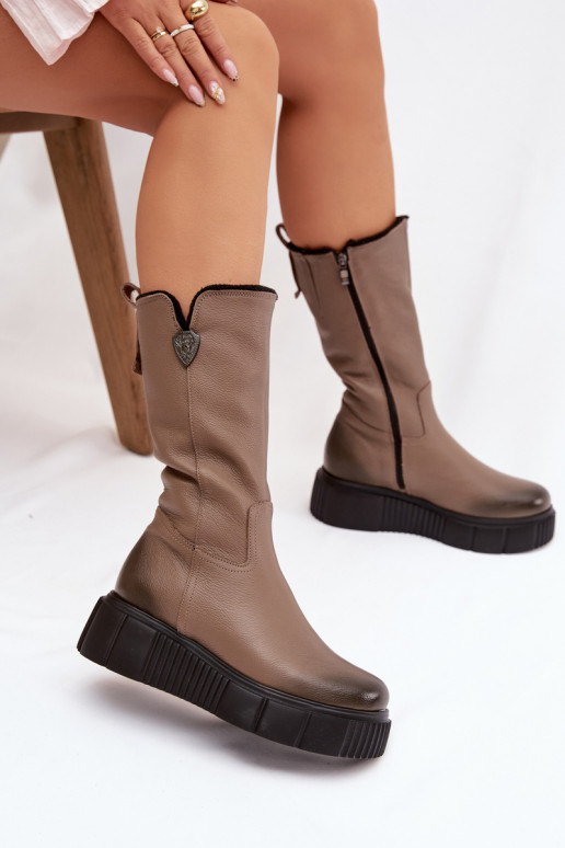 Zazoo 70121 Leer Dames laarzen Met INol beige