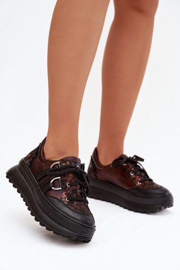 Leren sneakers dames met platform Tai turiciejka 06562-25 chocolade