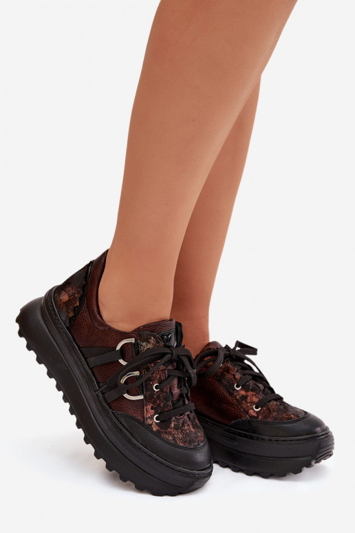 Leer Sneakers model schoenen Dames met platform Het heeftciejka 06562-25 CzekoladoIne