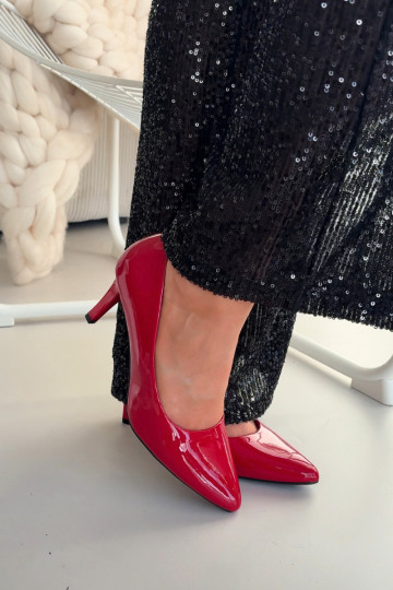Rode hoge hakken schoenen met lak effect Sergio Leone 1336