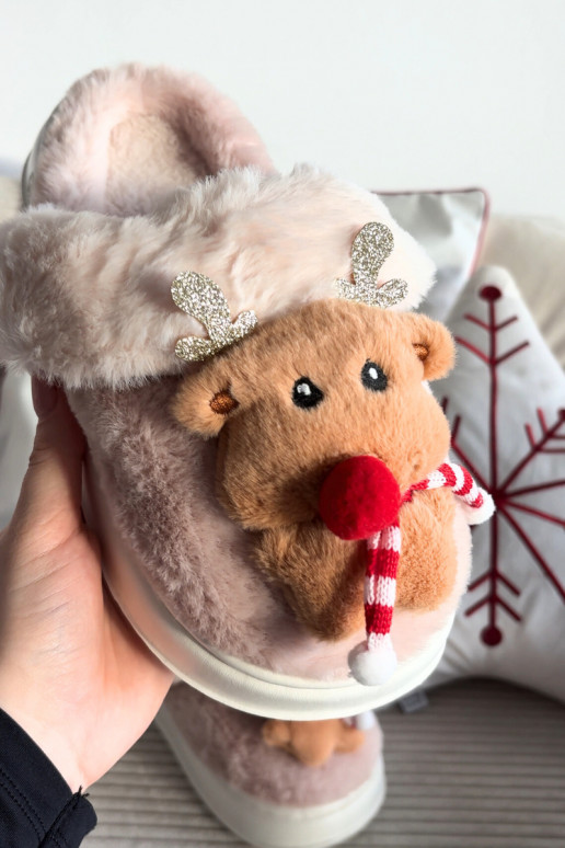 Kerstmis met bont Slippers Dames Rendieren beige Ilianne