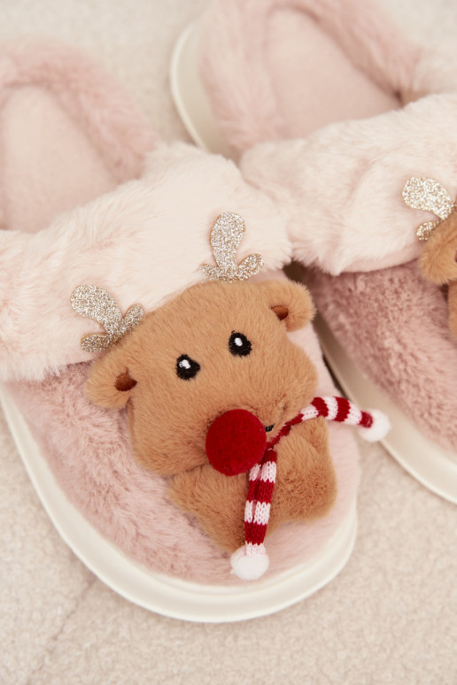Kerstmis met bont Slippers Dames Rendieren beige Ilianne