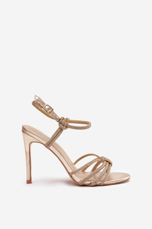 Dames sandalen met dunne hakken Met Strepen En zirkonen gouden kleur Tanelle