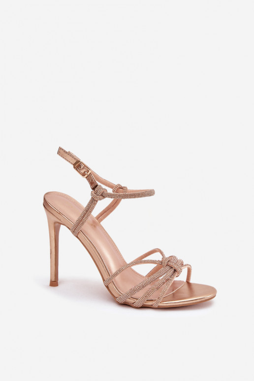 Damensandalen mit dünnen Absätzen mit Streifen Und Zirkone Szampańskie Tanelle