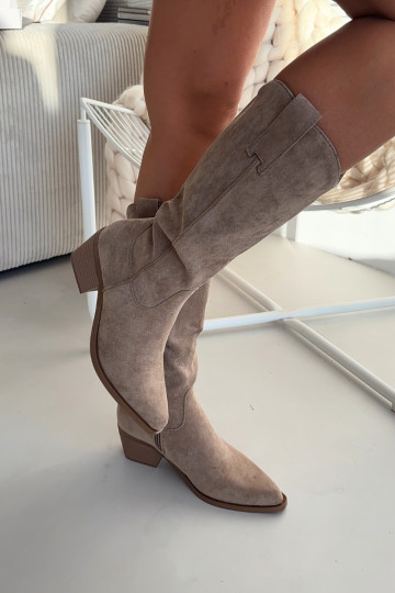 Chaki kleur dames cowboystijl lange laarzen Jazelle