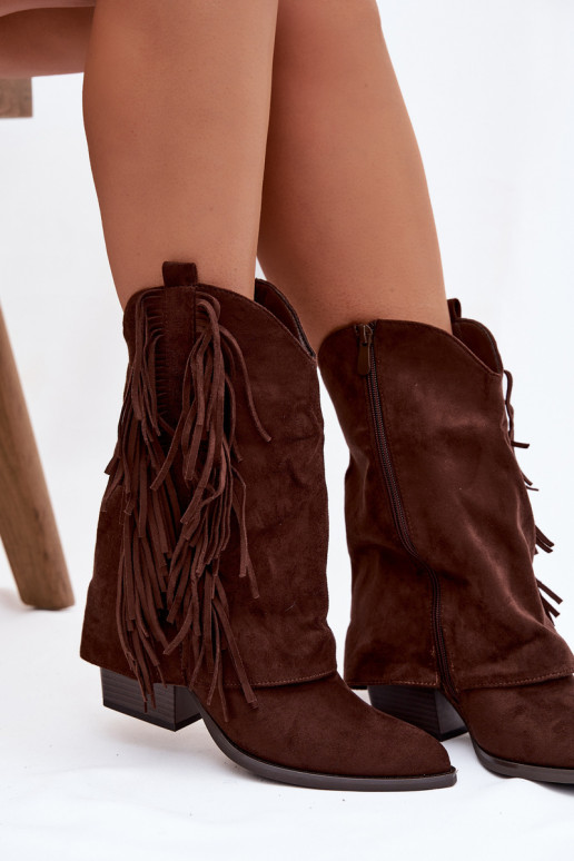 bottes style coÀboy Féminin avec des franges avec des talons CzekoladoÀe Gralina