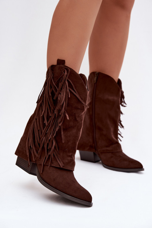 bottes style coÀboy Féminin avec des franges avec des talons CzekoladoÀe Gralina