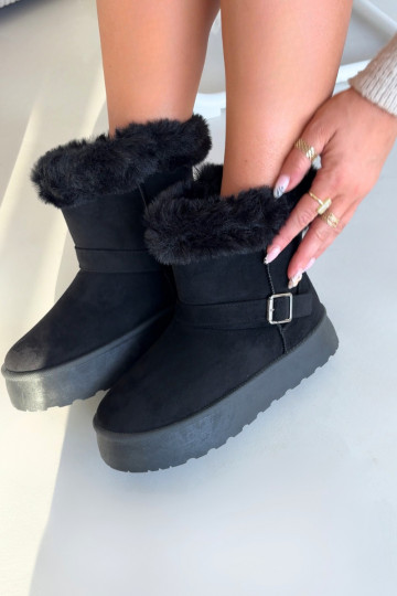 Bottes de neige Féminin avec une plateforme avec boucles et un manteau de fourrure couleur noire Jesella