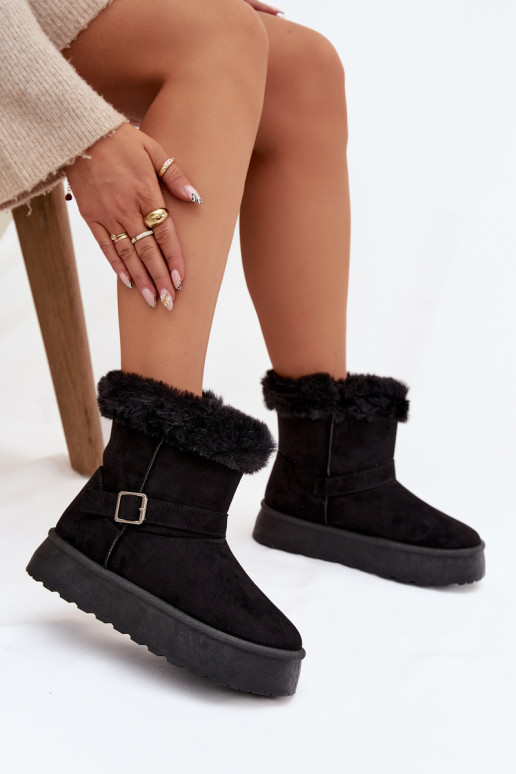 Bottes de neige Féminin avec une plateforme avec boucles et un manteau de fourrure couleur noire Jesella