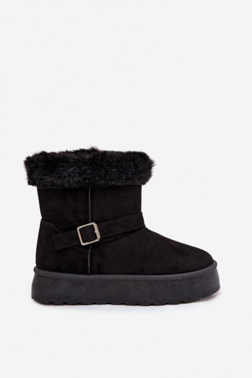 Bottes de neige Féminin avec une plateforme avec boucles et un manteau de fourrure couleur noire Jesella
