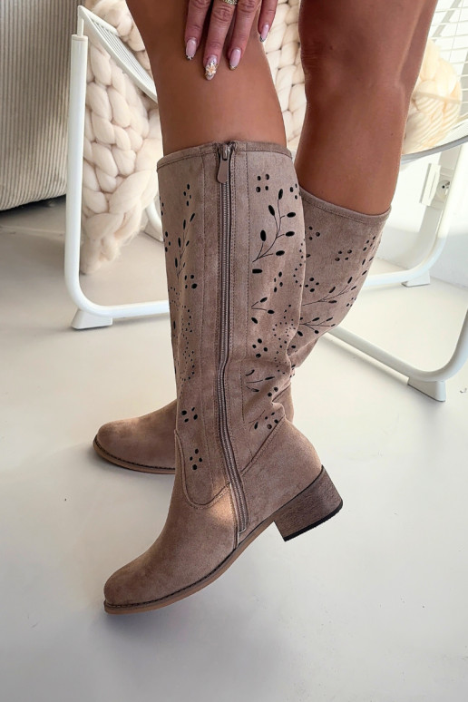 avec des éléments ajourés bottes pour femmes Klocke beige Helinna