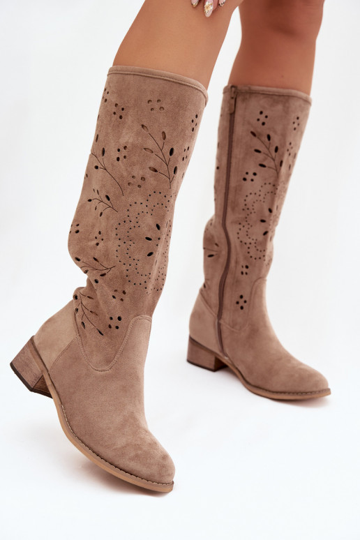 mit durchbrochenen Elementen Damenstiefel Klocke Beige Helinna