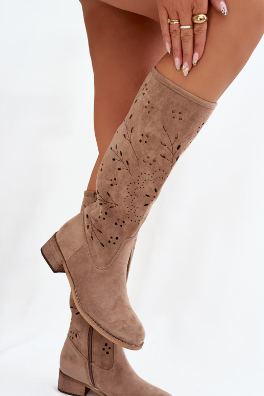 avec des éléments ajourés bottes pour femmes Klocke beige Helinna