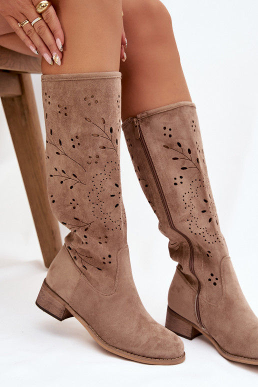 mit durchbrochenen Elementen Damenstiefel Klocke Beige Helinna