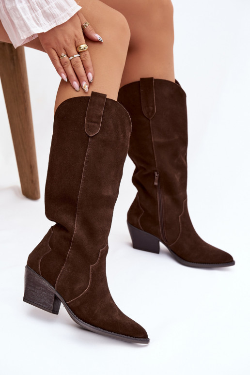 Peau en daim bottes style coÀ-boy Féminin réchauffer CzekoladoÀe Urselle