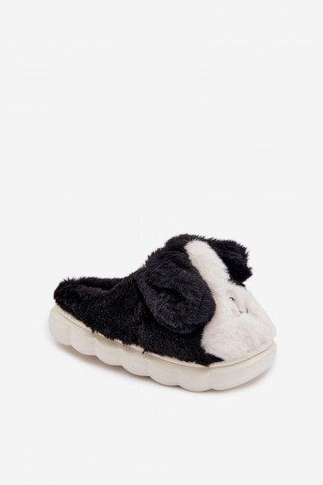 Zwarte kinder slippers met bont "Hondjes" Farnise