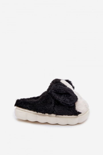 Zwarte kinder slippers met bont "Hondjes" Farnise 2