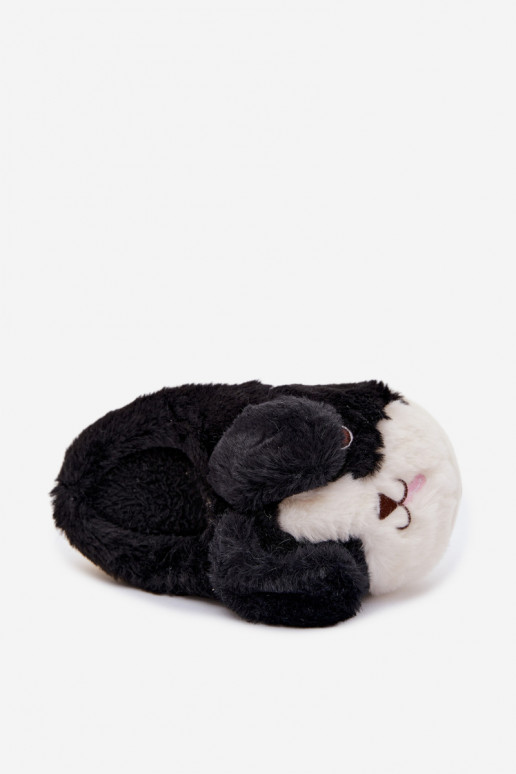 Zwarte kinder slippers met bont "Hondjes" Farnise