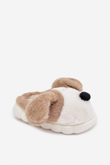 Zandkleurige kinder slippers met bont "Hondjes" Farnise