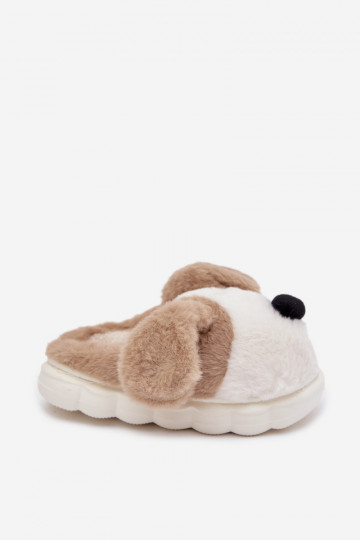 Zandkleurige kinder slippers met bont "Hondjes" Farnise 2