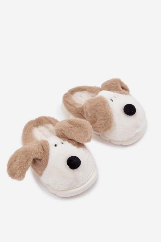 Beige Kinderschuhe mit Fell "Hunde" Farnise