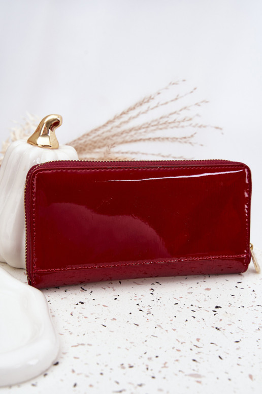 Portefeuille en cuir verni en simili cuir rouge Phelina