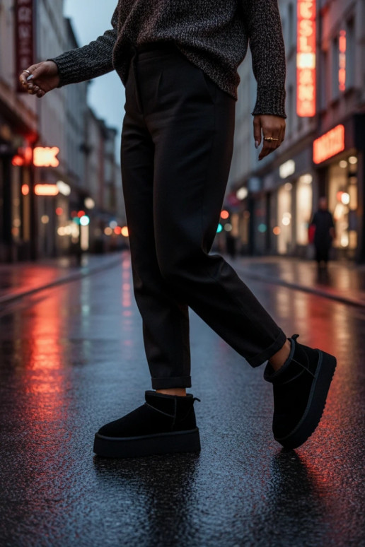 Schwarze Damen-Schneestiefel aus Kunstwildleder Irene