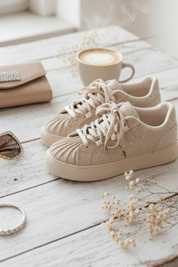 Versierd Sneakers model schoenen Dames beige Calissea 2