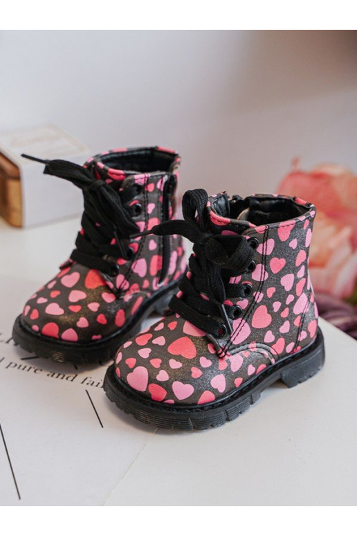réchauffer Bottes Puéril avec fermetures éclair Noir et-couleur rose Dolida