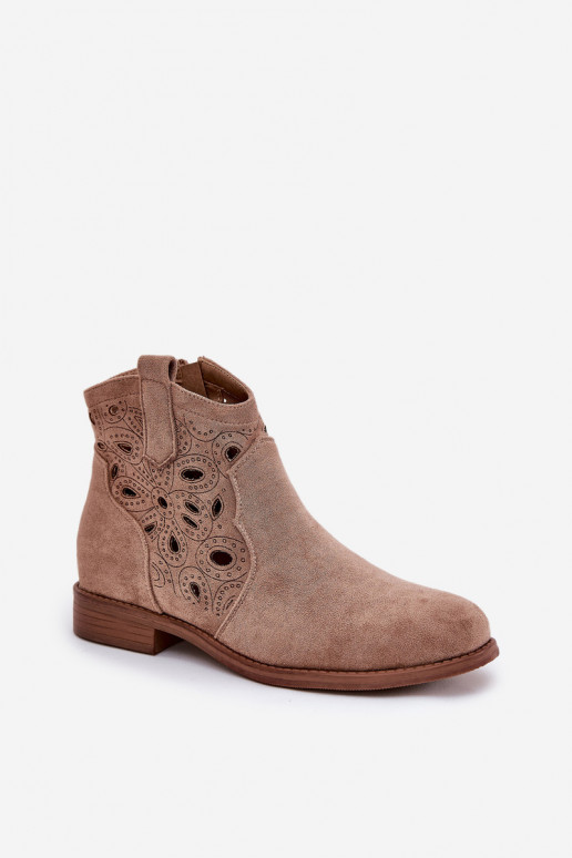 Bottes pour femmes avec des éléments ajourés Au Château beige S.Barski HY42-081