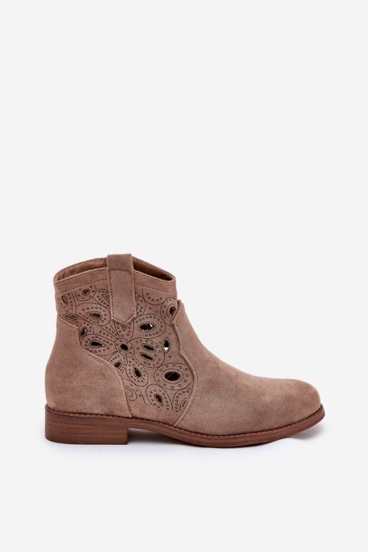 Bottes pour femmes avec des éléments ajourés Au Château beige S.Barski HY42-081