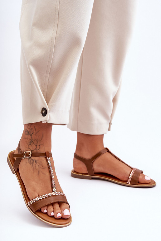 Damensandalen mit blitzenden Augen braune Farbe Penna