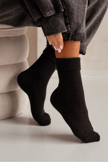 Chaussettes en éponge pour femmes avec motif zigzag couleur noire