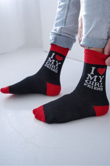 Chaussettes pour hommes avec une note I LOVE MY GIRLFRIEND couleur noire