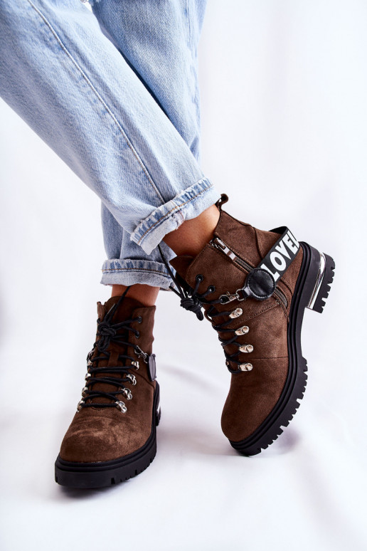 en daim réchauffer Bottes avec des sangles marron foncé Aurelio