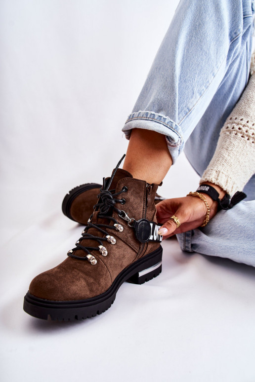 en daim réchauffer Bottes avec des sangles marron foncé Aurelio