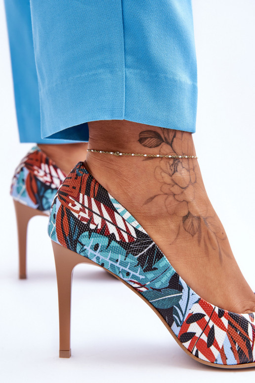 À la mode Peau chaussures à talons hauts LeÀski Shoes 2659 vert-couleur bleue