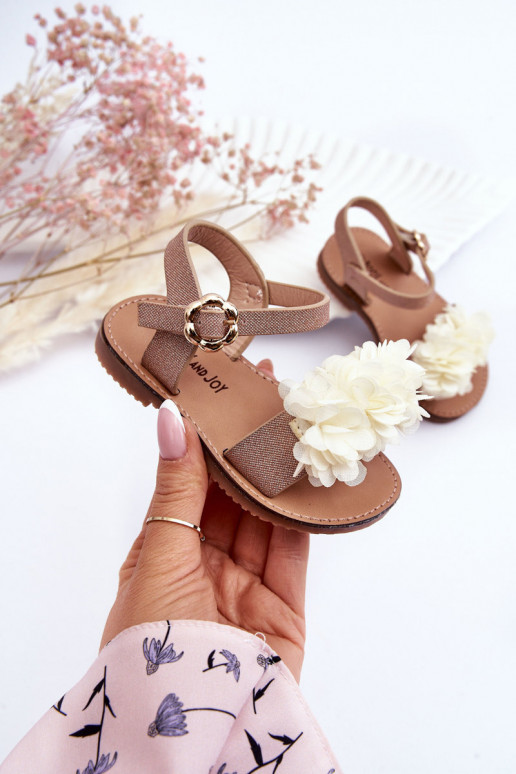 Modisch Sandalen für Kinder mit Blumen Beige-goldene Farbe Poly