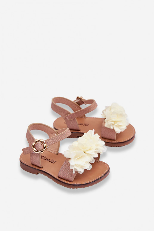Modisch Sandalen für Kinder mit Blumen Beige-goldene Farbe Poly