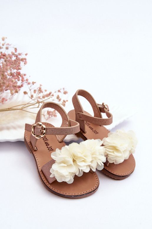 In de mode Sandalen voor kinderen met bloemen beige-gouden kleur Poly