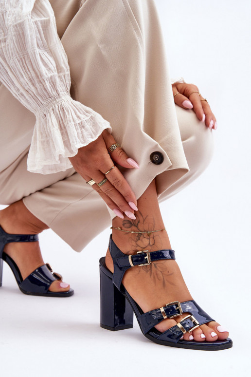 met lakeffect Sandalen met hoge hak S.Barski 80-3 donkerblauIn