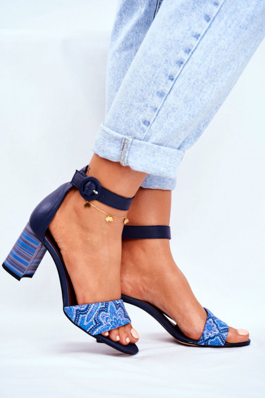 Damessandalen van echt leer donkerblauIn 04235-17/00-5