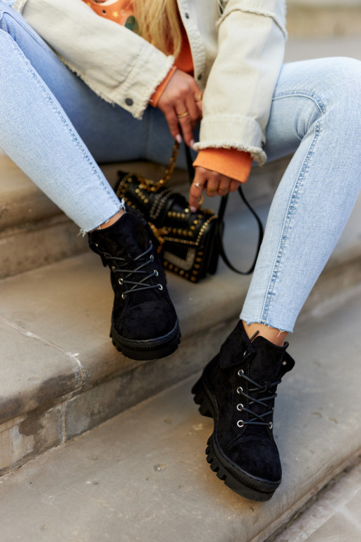 en daim Imprimeremps Bottes chaussures avec des sangles couleur noire Dalles