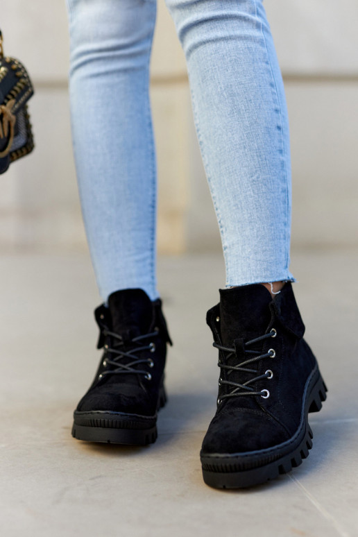 en daim Imprimeremps Bottes chaussures avec des sangles couleur noire Dalles