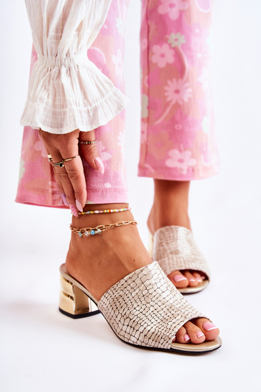 Leren pantoffels Dames Krokodil patroon met hakken beige Perry