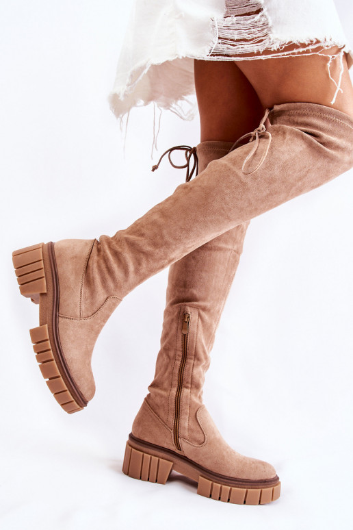 en daim Féminin bottes au-dessus du genou beige Cheera