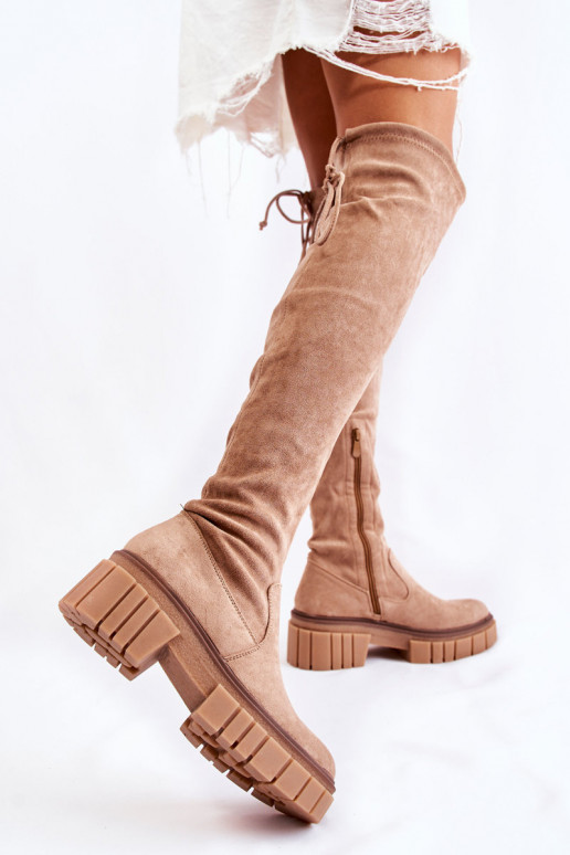 aus INildleder Feminin Stiefel oberhalb des Knies Beige Cheera