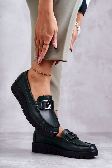 Chaussures avec effet verni, mocassins à plateforme vertes Kjersti